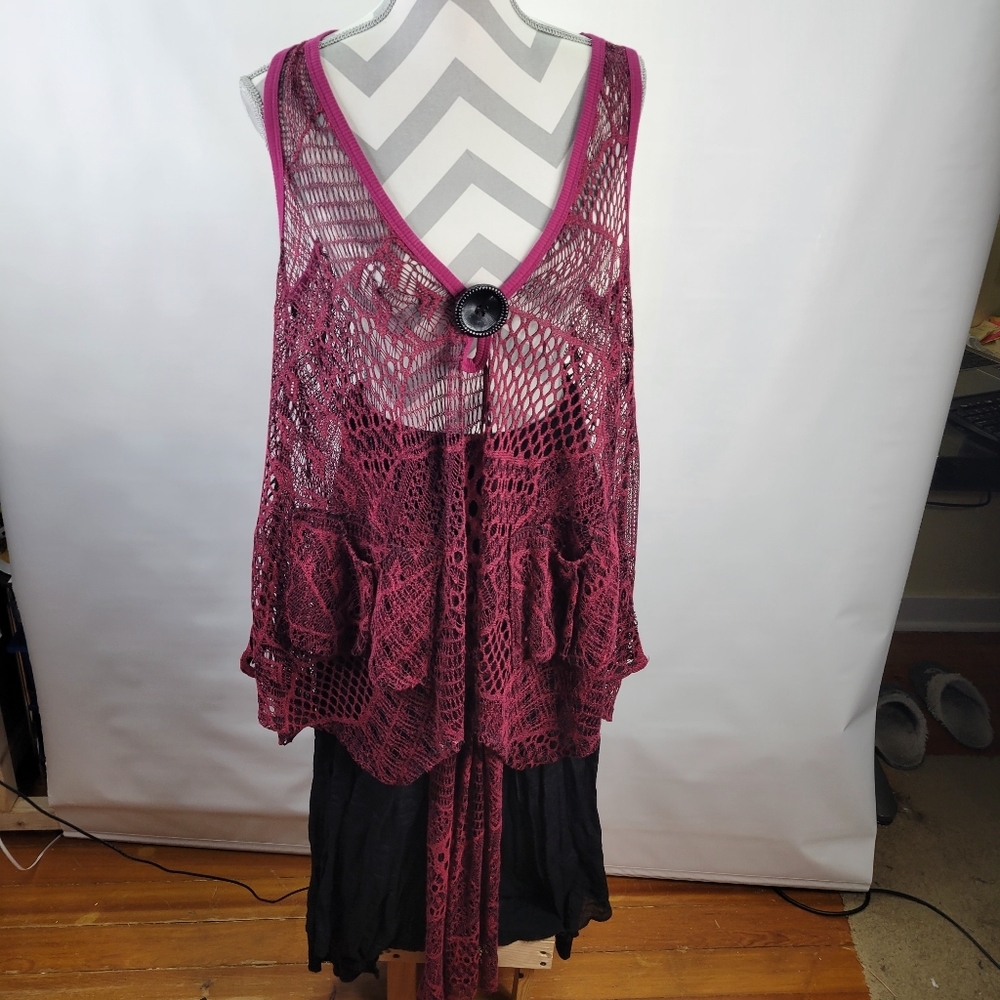 Lily 2 Piece Skirt and Crochet Vest Black Pink Skirt S L/Vest S XL Mixed Media - Picture 14 of 16